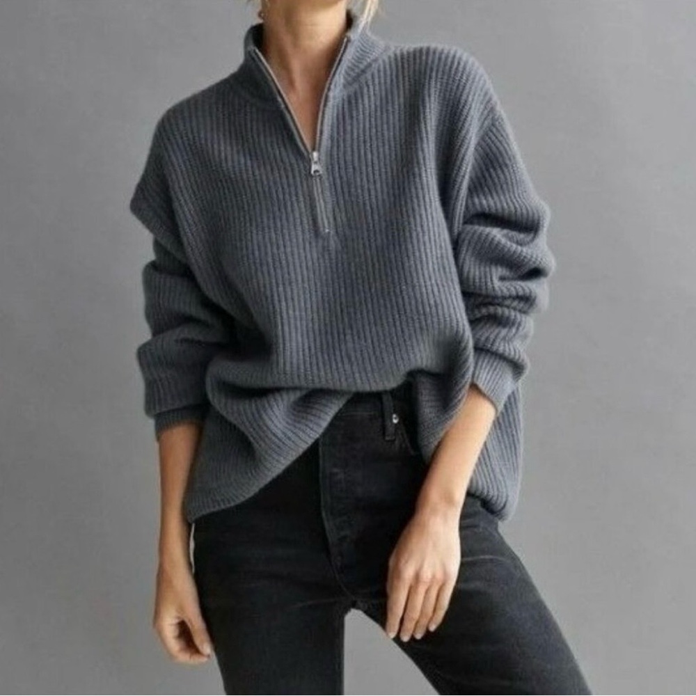 JENNI KAYNE quarter zip cashmere sweater